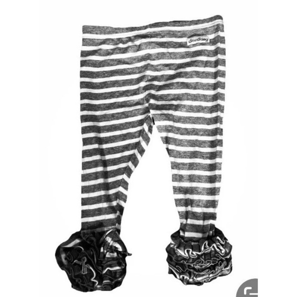 Sew Sassy  Sz 8 Boutique icing capris‎ Gray White Stripe  knit ruffle leggings